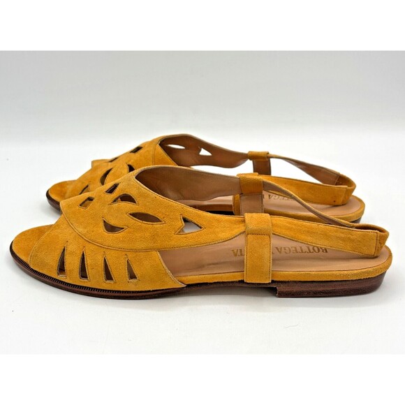 Bottega Veneta Yellow Suede Leather Slingback Strap Sandals Vintage Cutouts Flat - Picture 5 of 16